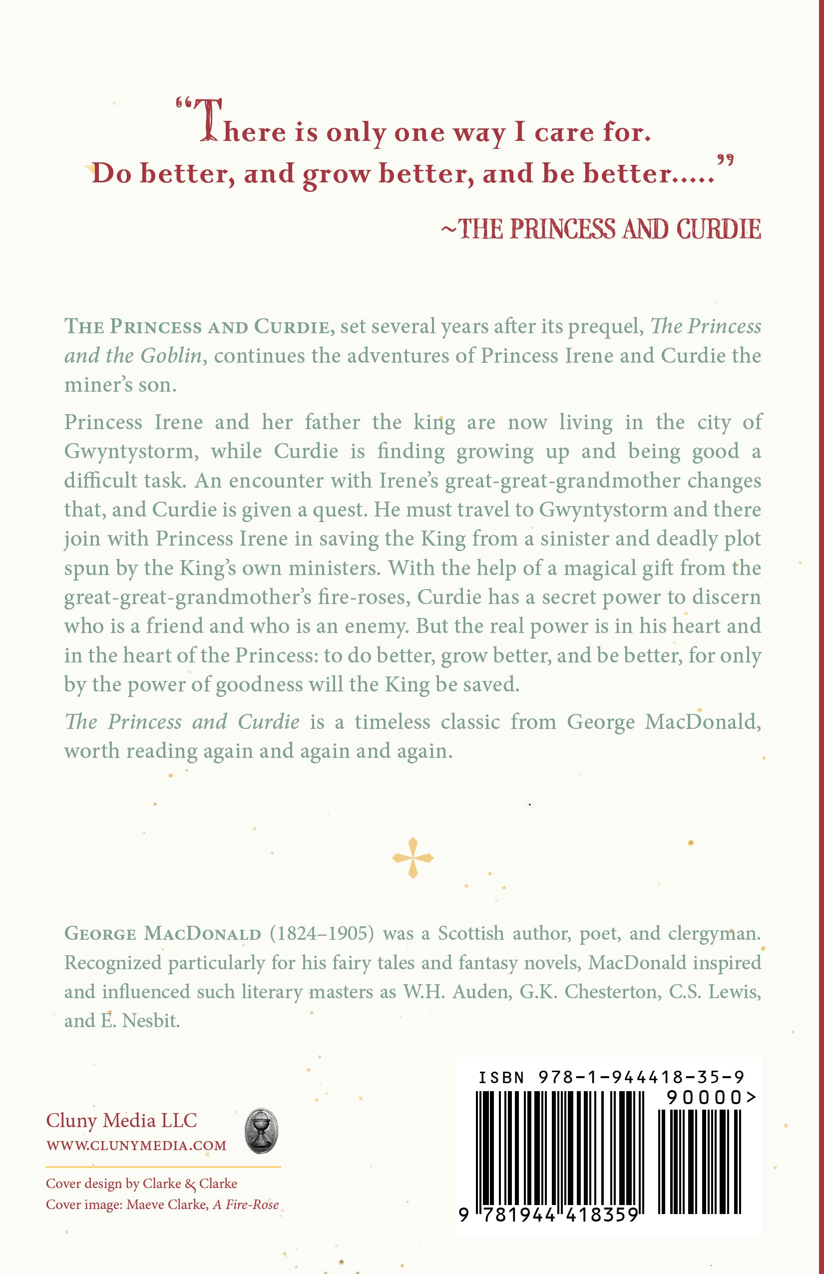 Back cover with quote, summary text, George MacDonald, barcode, Cluny Media.