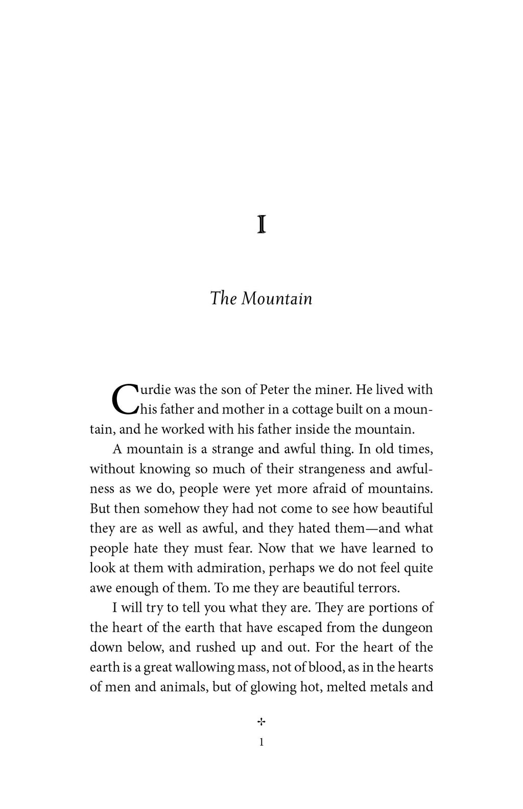 Book page titled 'The Mountain' with story text and paragraph headings.