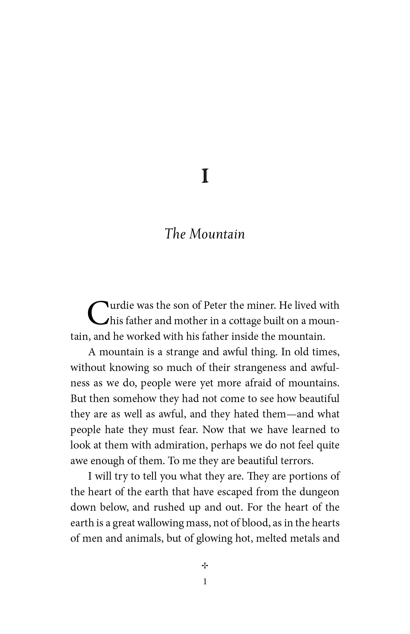 Book page titled 'The Mountain' with story text and paragraph headings.