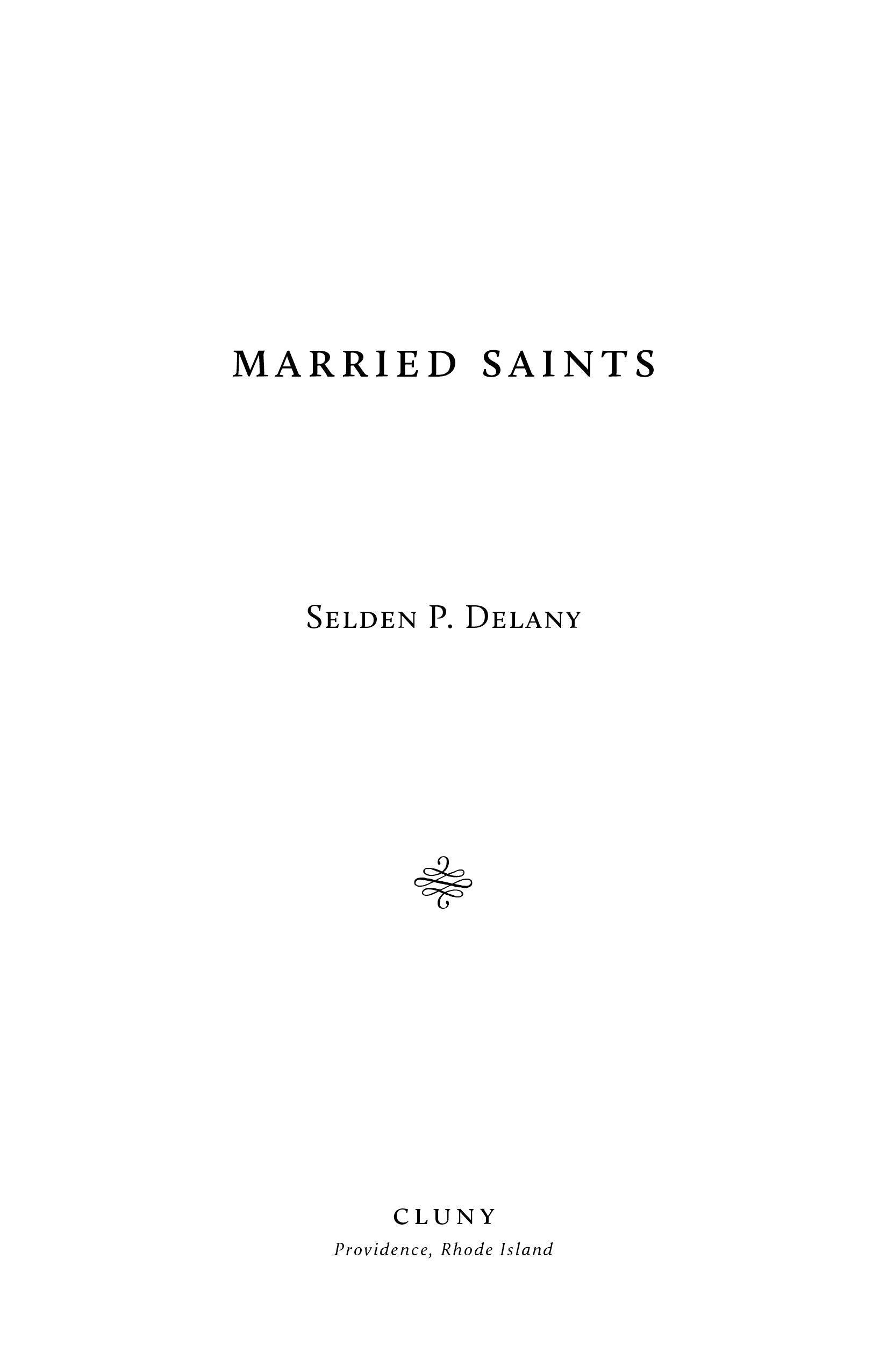 Book title page with “Married Saints”, author name, and Cluny imprint mark.