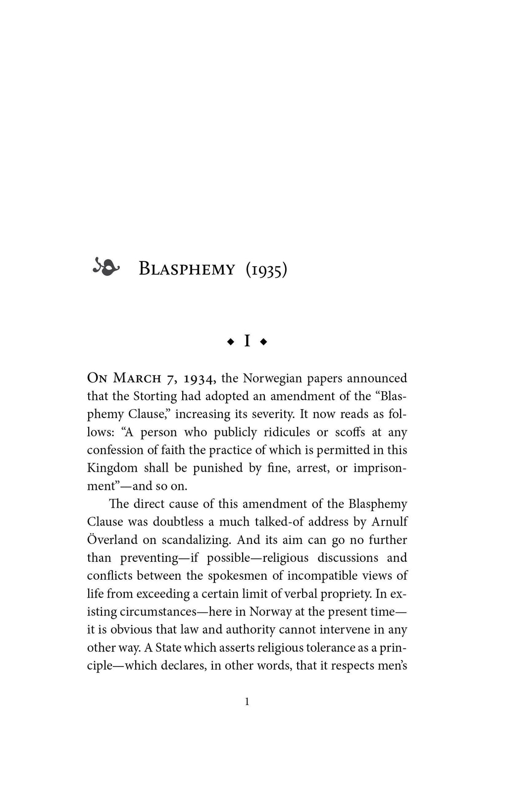 Book page with heading “BLASPHEMY” (1935) and printed article text