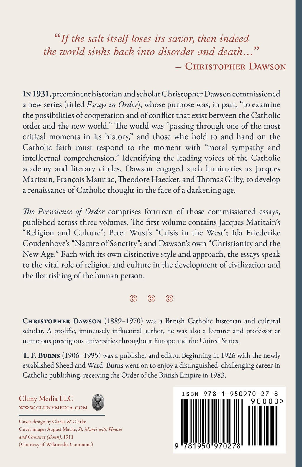 Book back cover with summary text and barcode, Cluny Media imprint and ISBN
