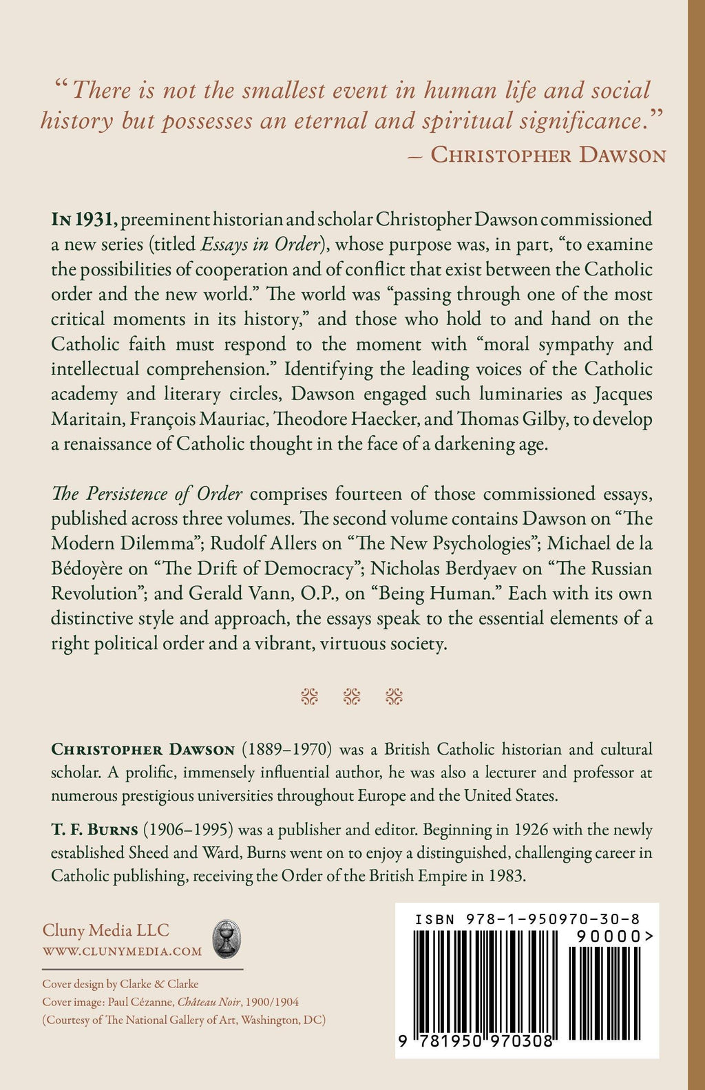 Book back cover page with quote text, publisher info, and barcode