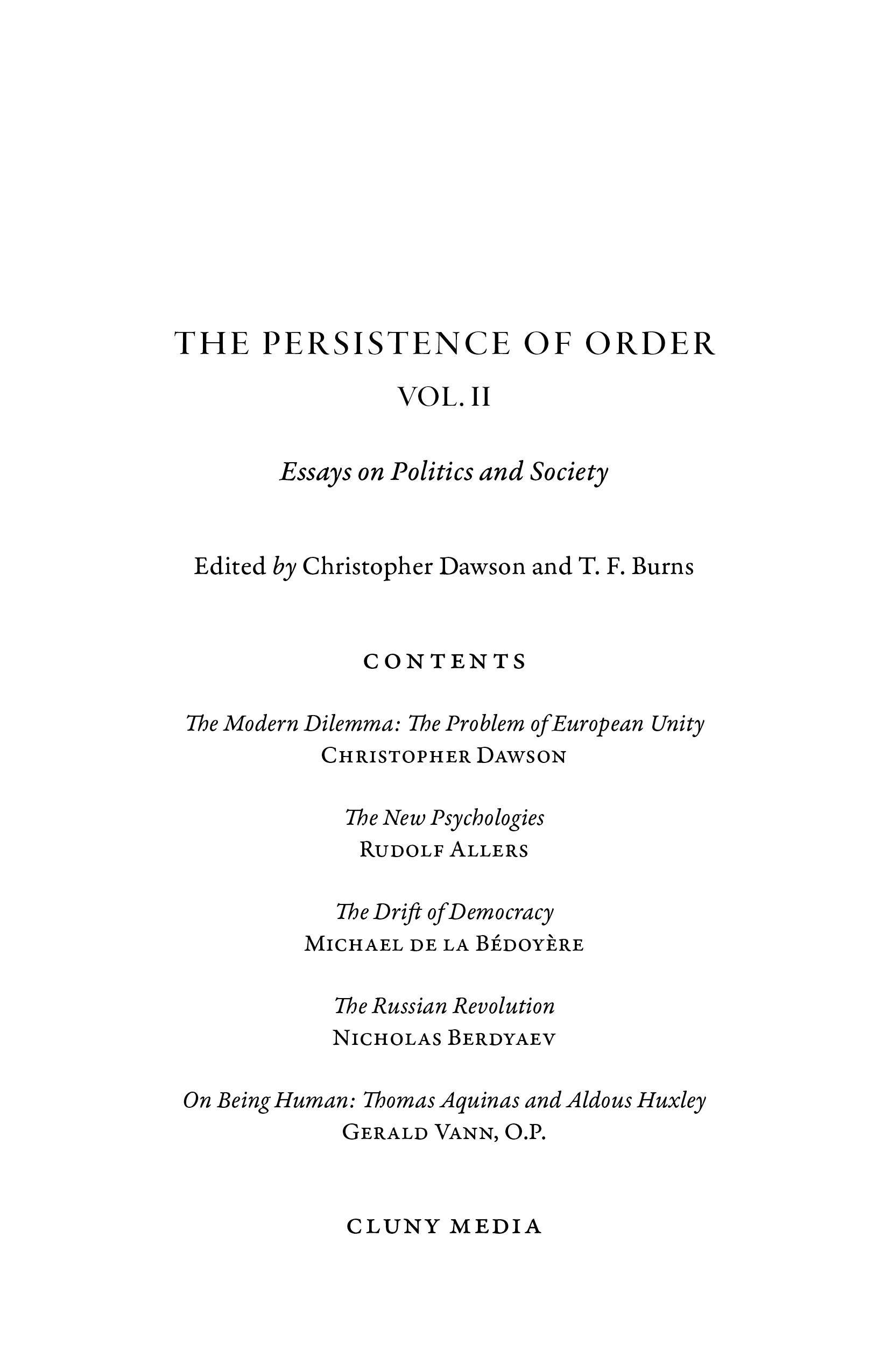 Book contents page listing essays and editors, Vol. II