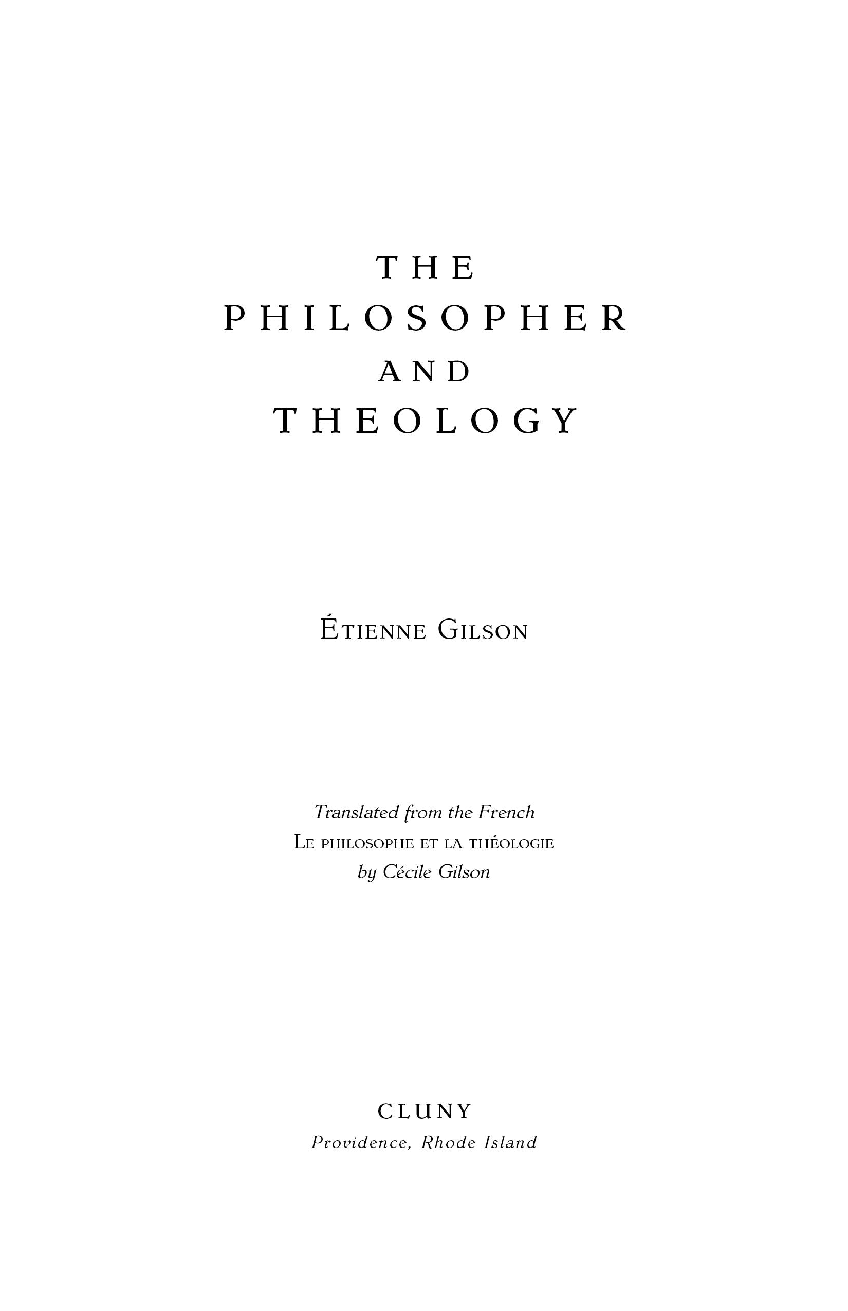 Title page of philosophy and theology book; Etienne Gilson and translator credit