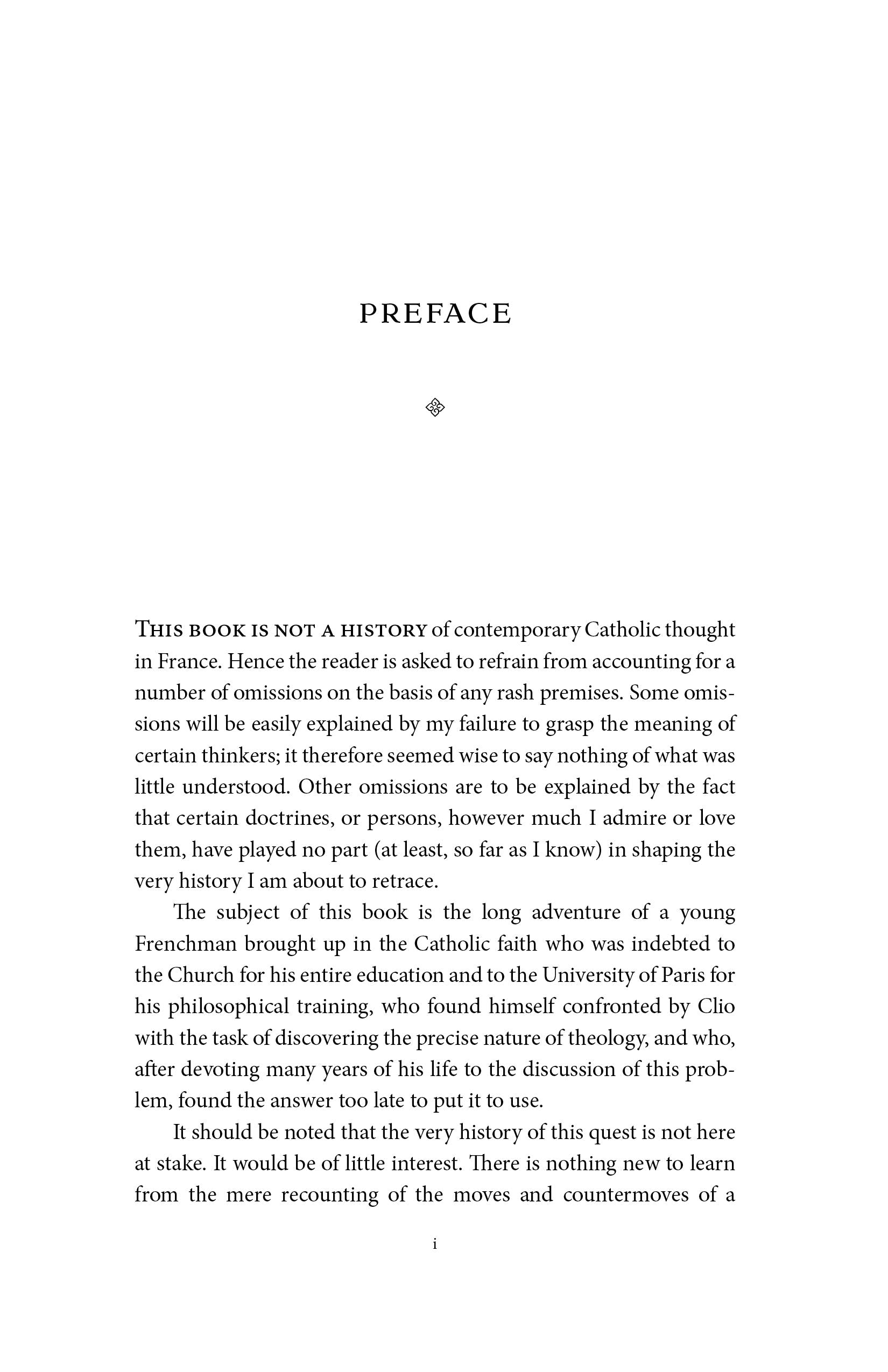 Preface page of philosophy and theology book with body text paragraphs
