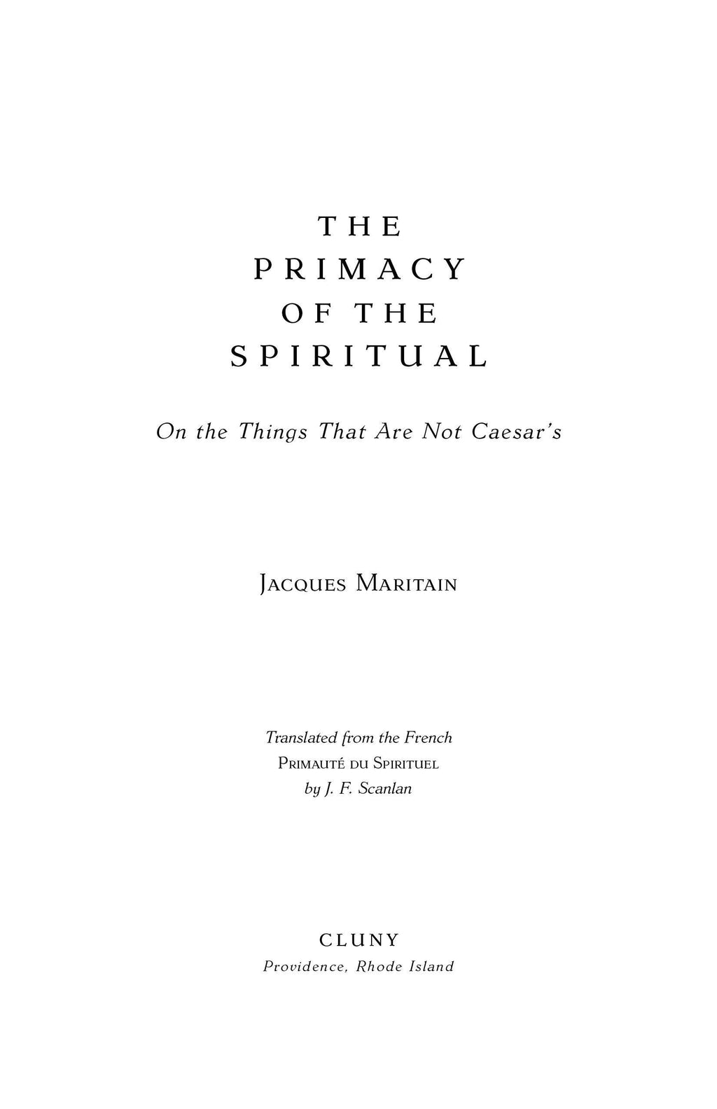 Book title page with spiritual primacy text and author Jacques Maritain