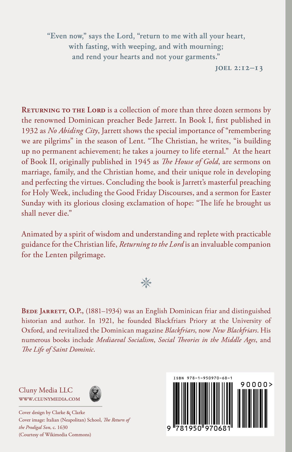 Returning to the Lord book back cover with synopsis and barcode