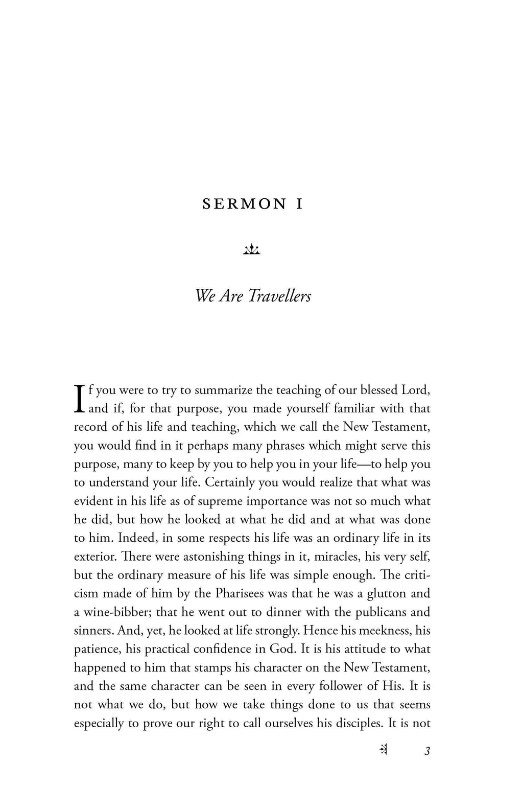 Sermon 1 titled 'We Are Travellers' with paragraph text