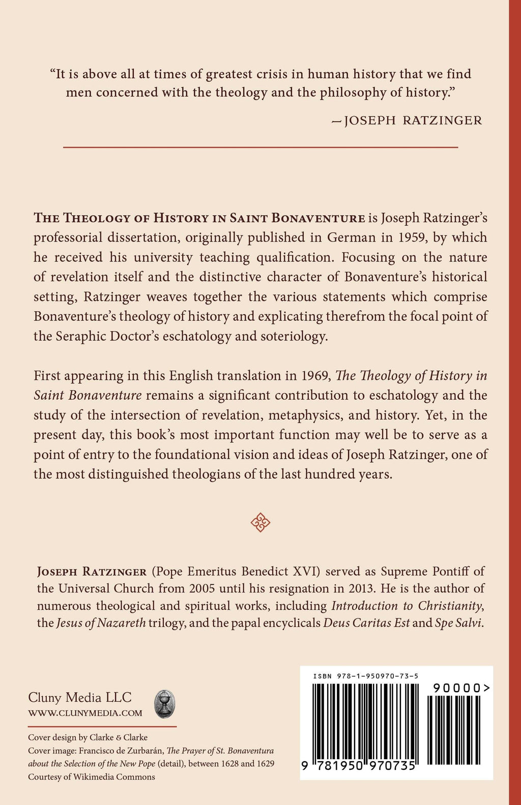 Book back cover with synopsis, publisher info, and barcode; Joseph Ratzinger