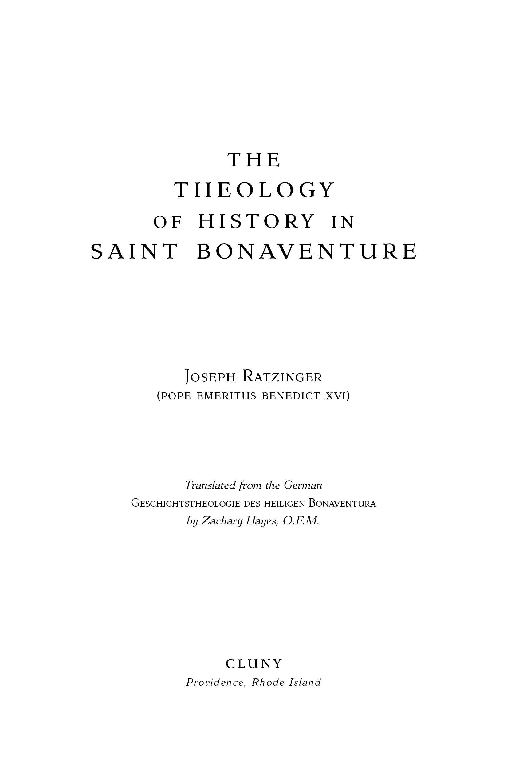 Book title page: The Theology of History in Saint Bonaventure, Joseph Ratzinger