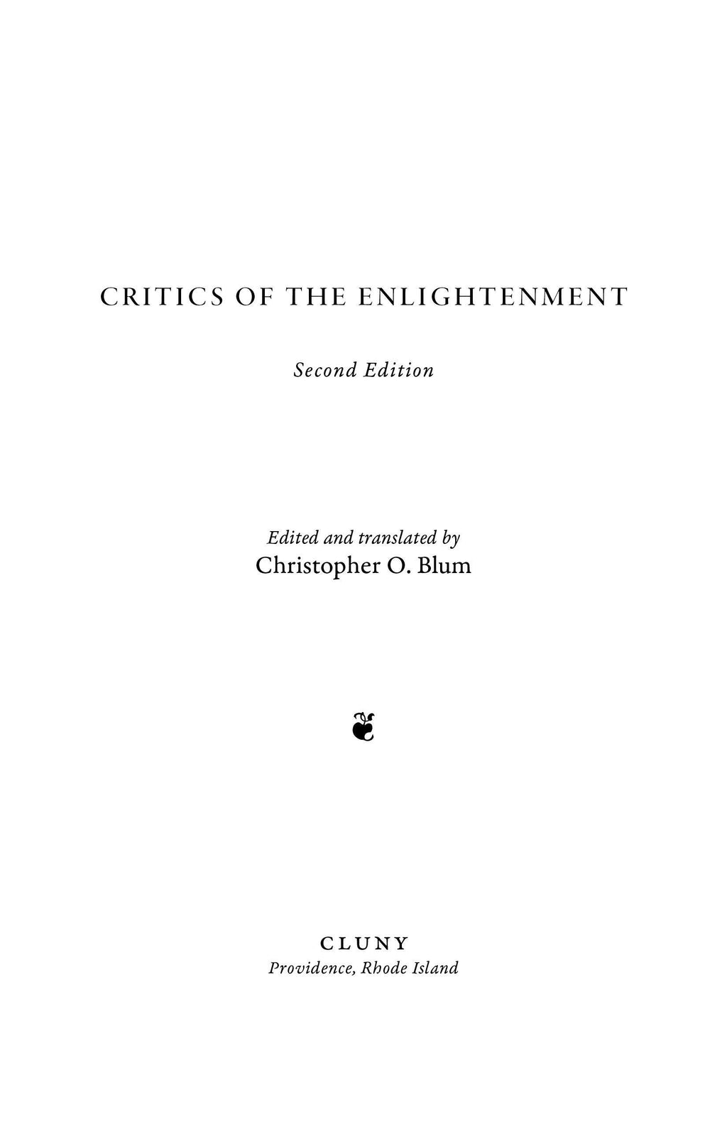 Title page for “Critics of the Enlightenment” Second Edition, edited by Christopher O. Blum