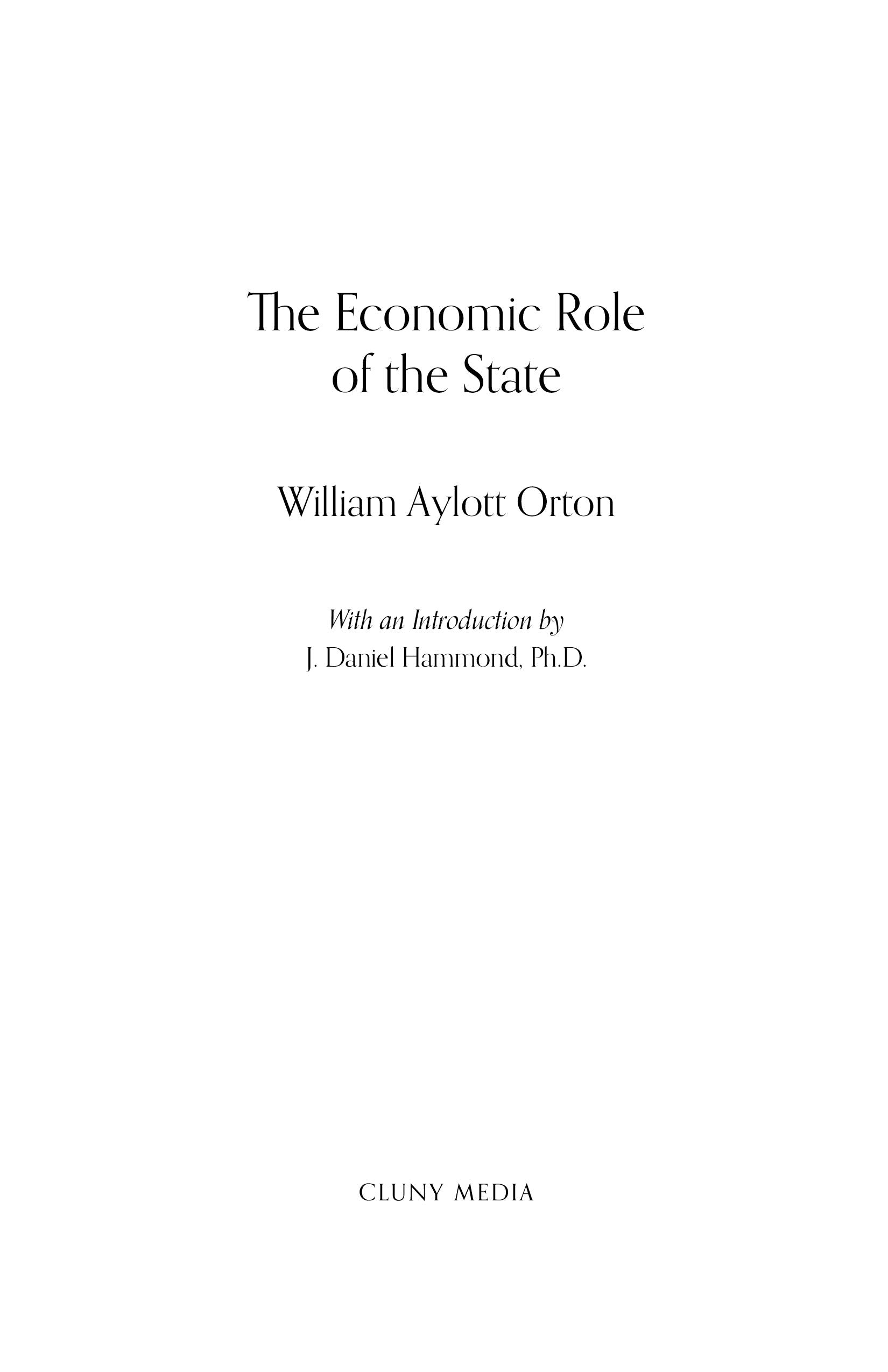Book title page: The Economic Role of the State, William Aylott Orton