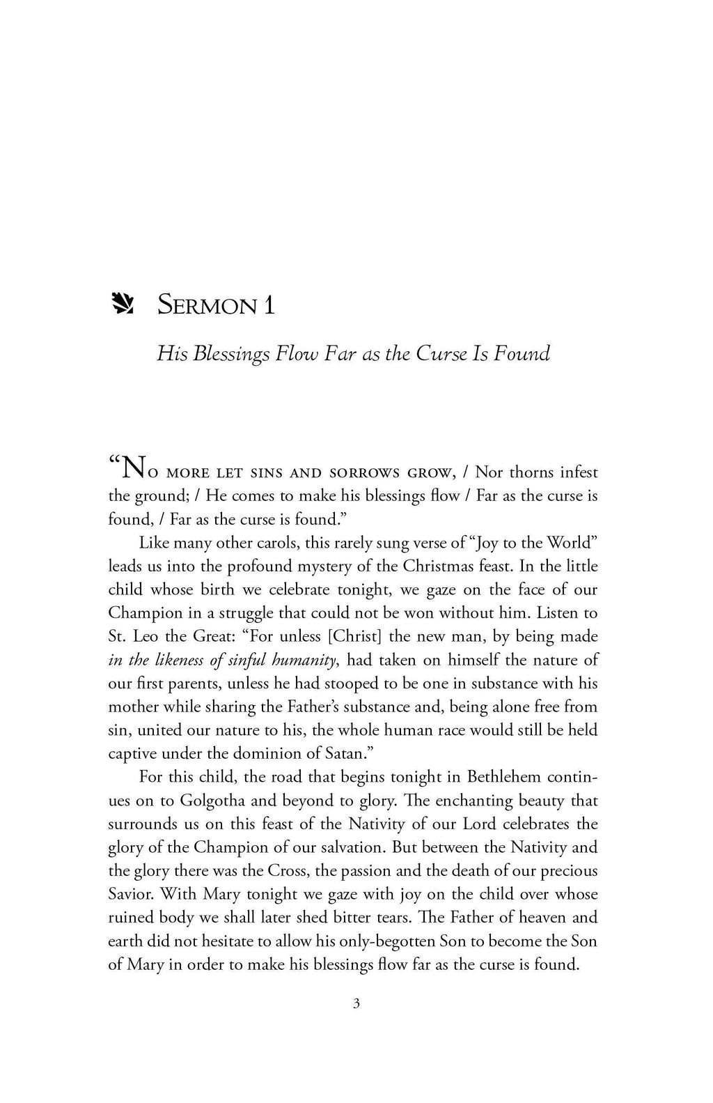 Interior sermon page labeled “Sermon 1” with chapter text in paragraphs.