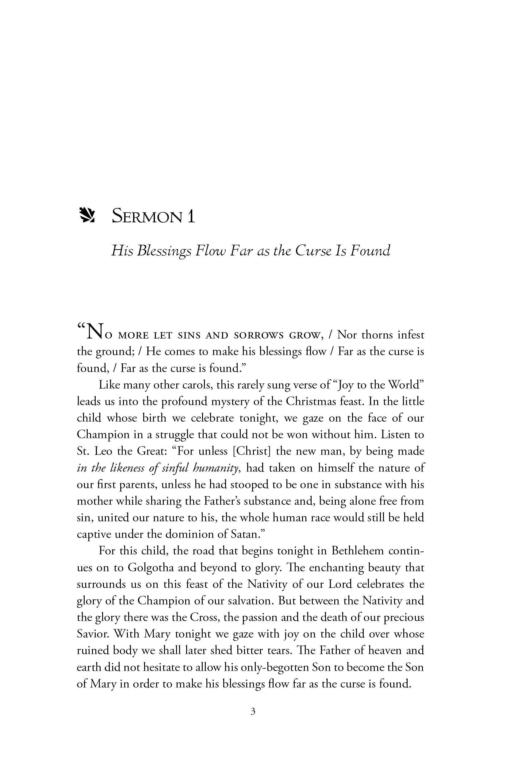 Interior sermon page labeled “Sermon 1” with chapter text in paragraphs.