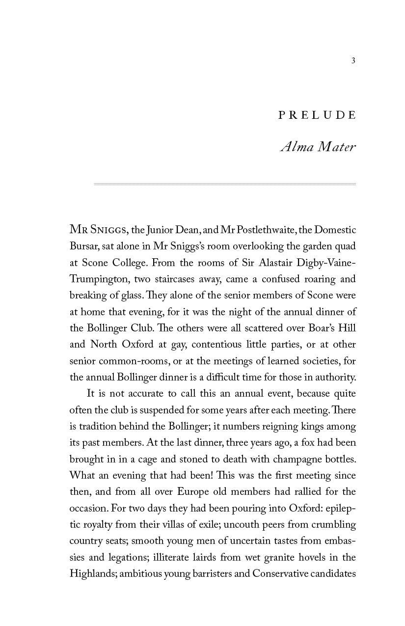 Decline and Fall interior page titled 'PRELUDE: Alma Mater' with paragraph text