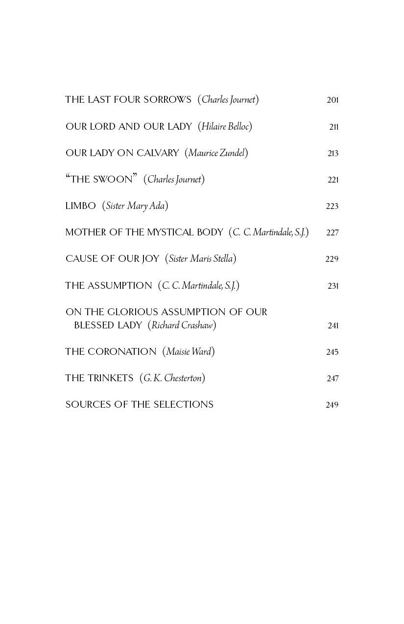 Contents page continuing list with headings such as The Assumption and Coronation