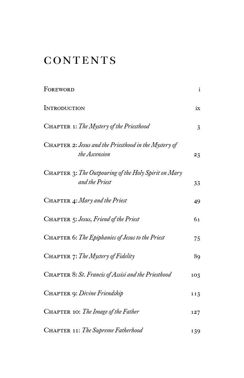 Religious book contents page listing chapters and page numbers