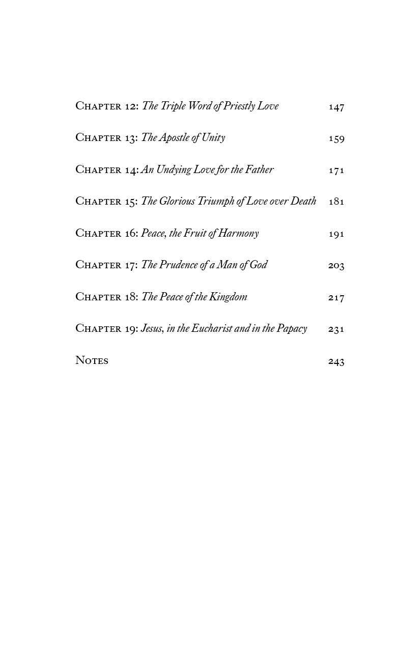 Religious book contents page showing chapters 12–19 and notes section