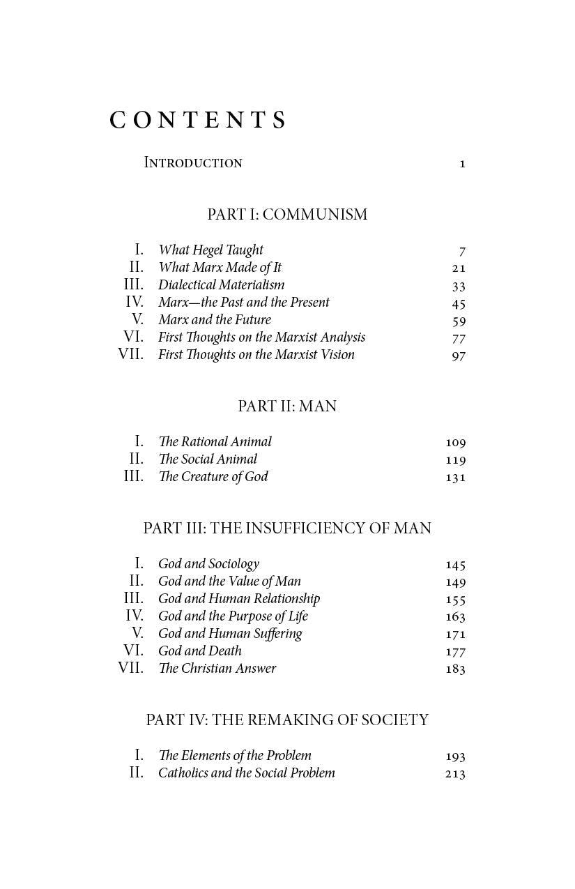 Contents page listing Introduction, Parts I–III, and section titles with page numbers