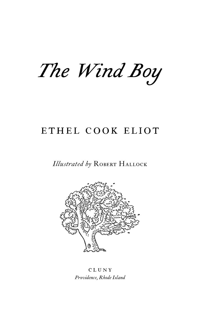 The Wind Boy book title page with tree line art and publisher mark