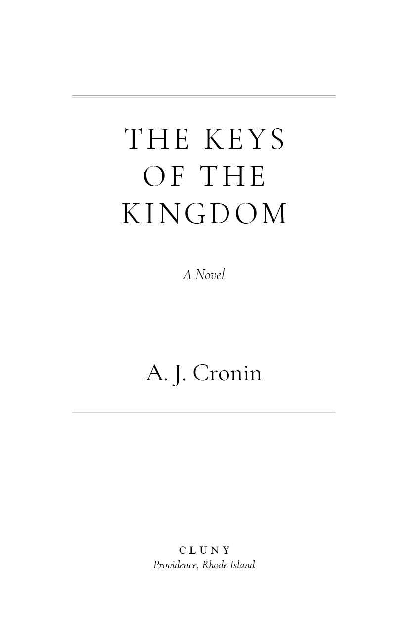 Novel title page with "THE KEYS OF THE KINGDOM" and "A Novel"