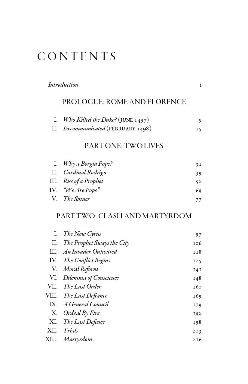 Book contents page listing sections and page numbers