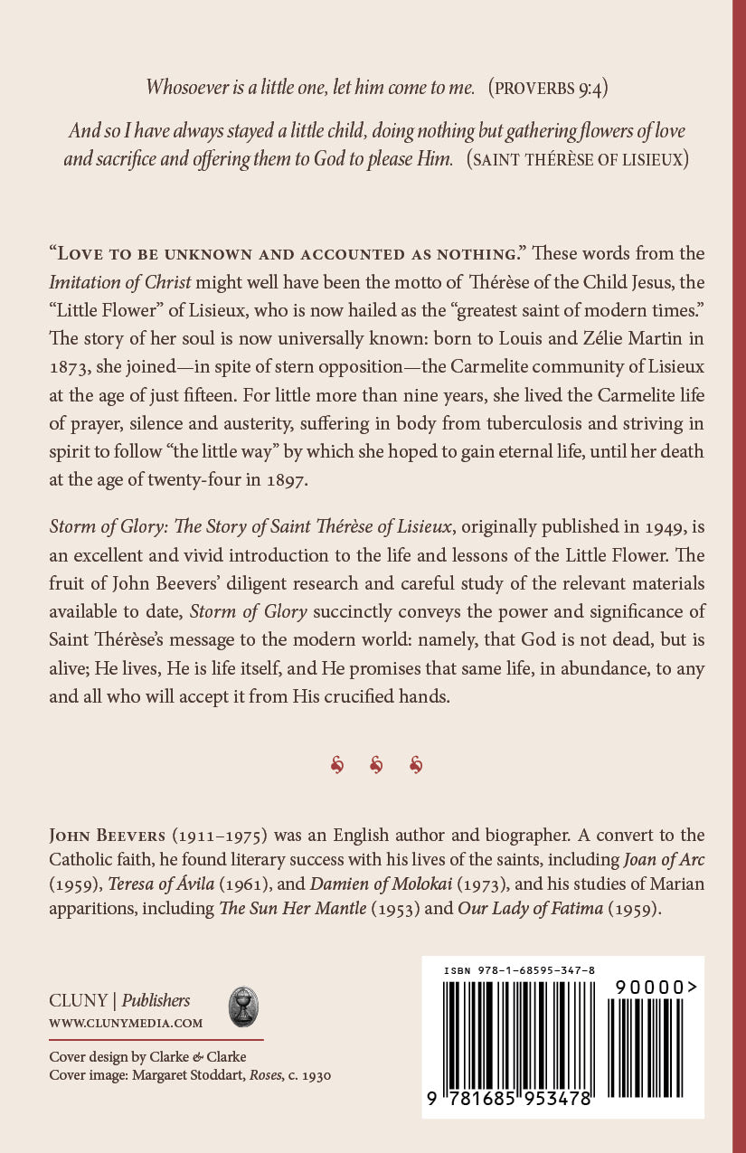 Storm of Glory book back cover with author text, barcode, and publisher logos