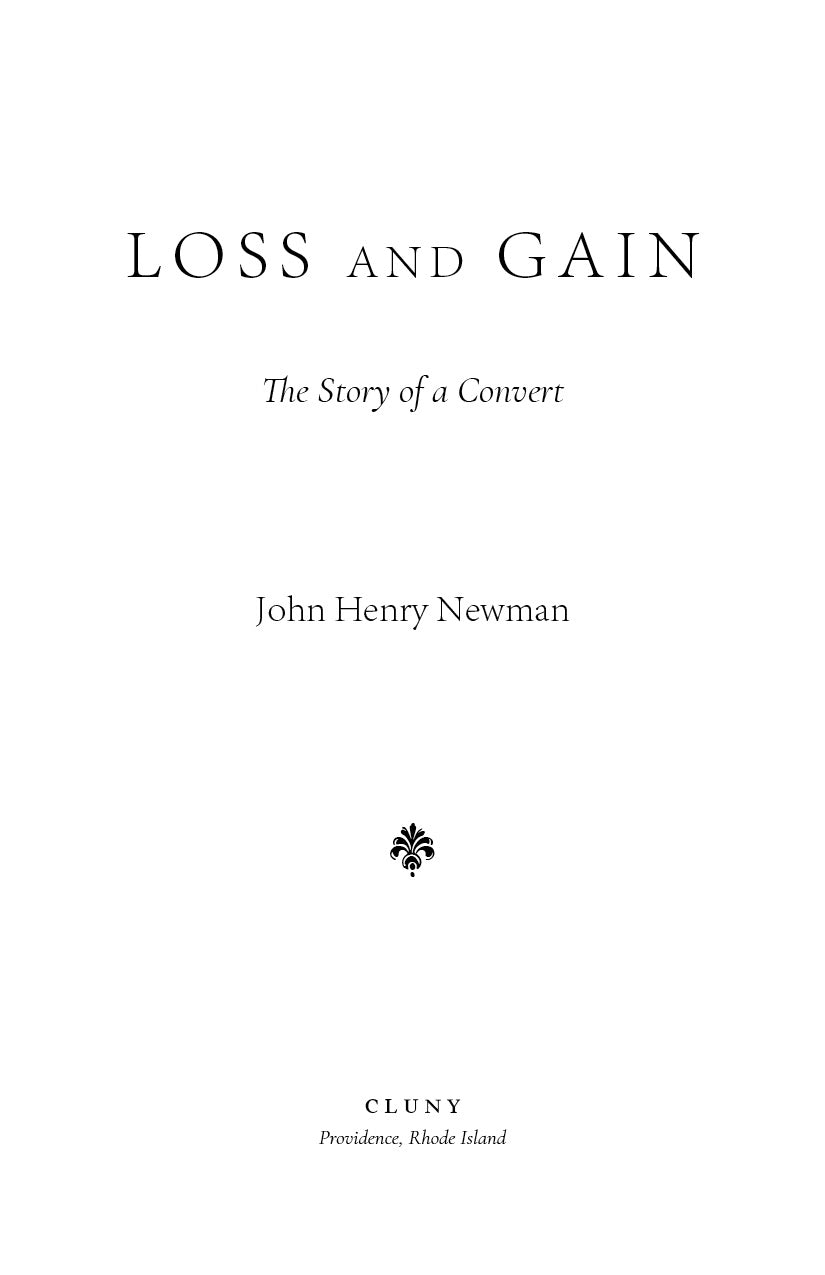 Book title page for Loss and Gain with subtitle, author name, and Cluny imprint