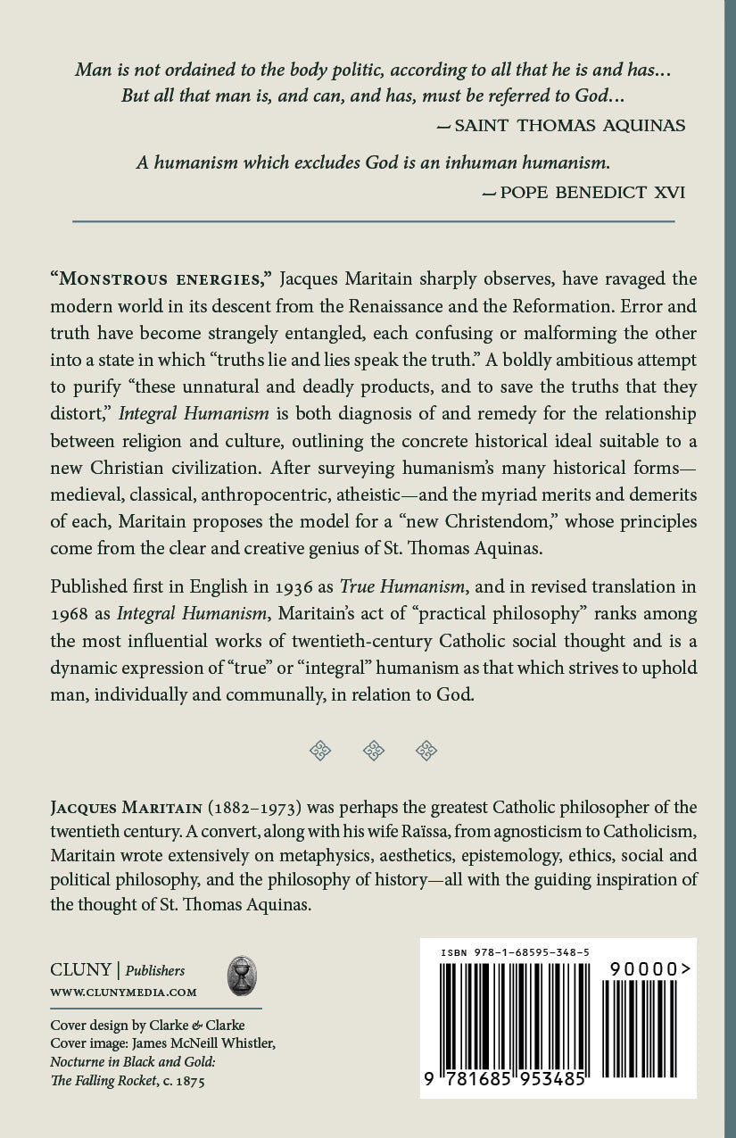 Integral Humanism book back cover with excerpt text and barcode