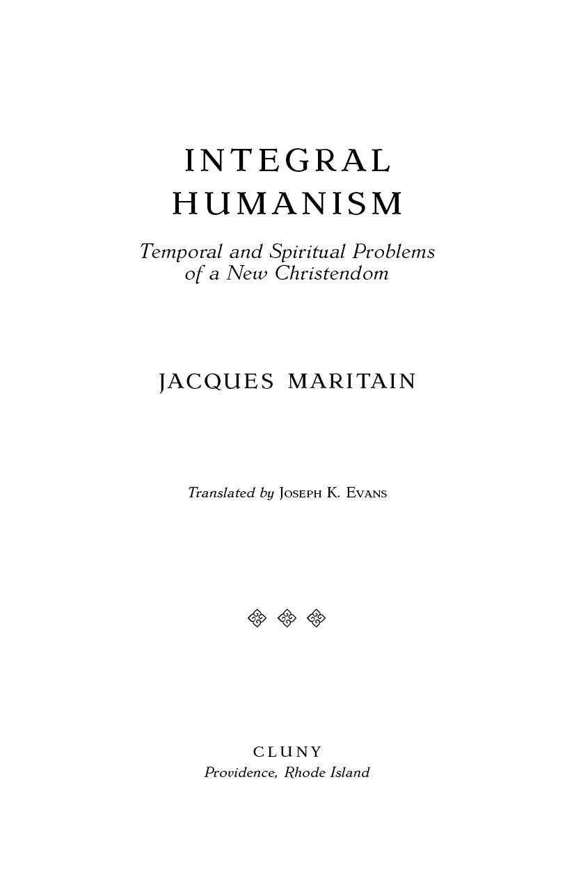 Integral Humanism title page with subtitle, author name, and publisher