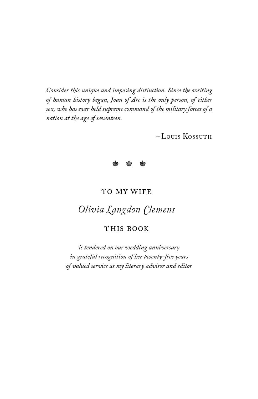 Book page with quote and dedication: To my wife Olivia Langdon Clements
