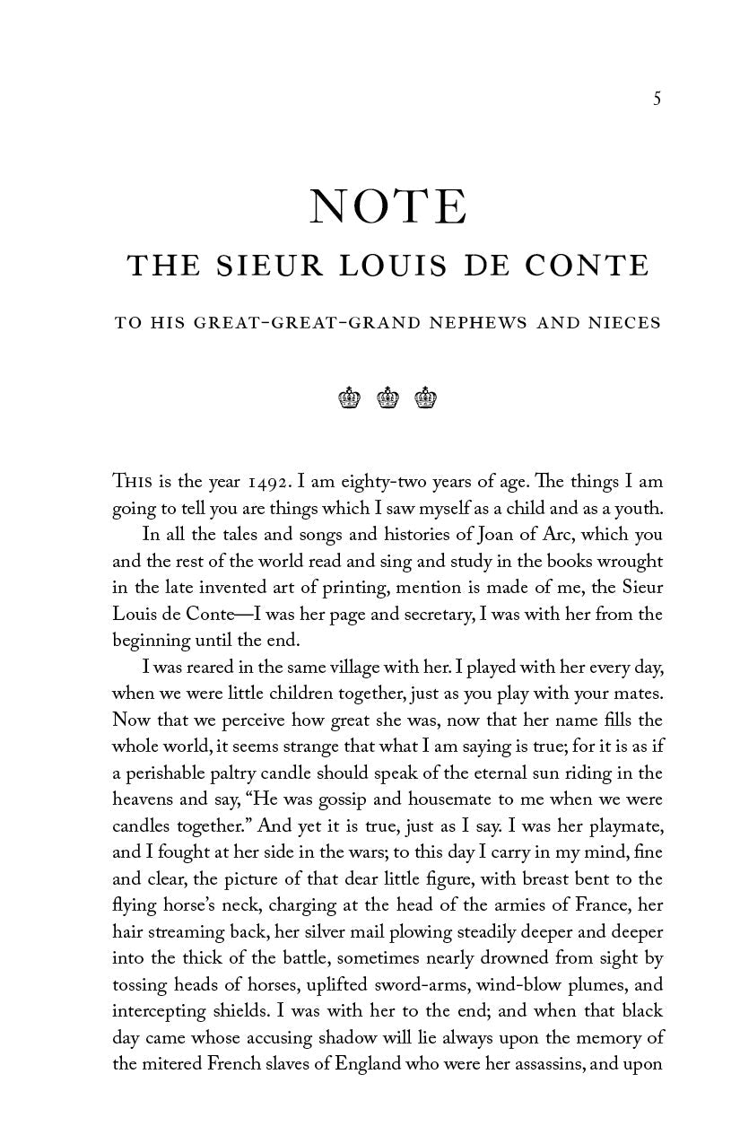 Book note page titled NOTE: The Sieur Louis De Conte
