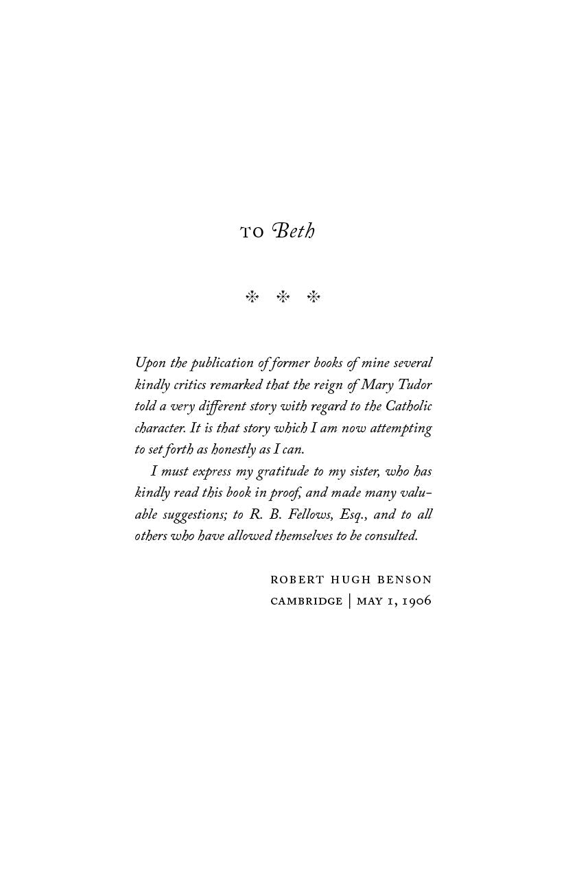 Dedication page with "to Beth" and Robert Hugh Benson publication details