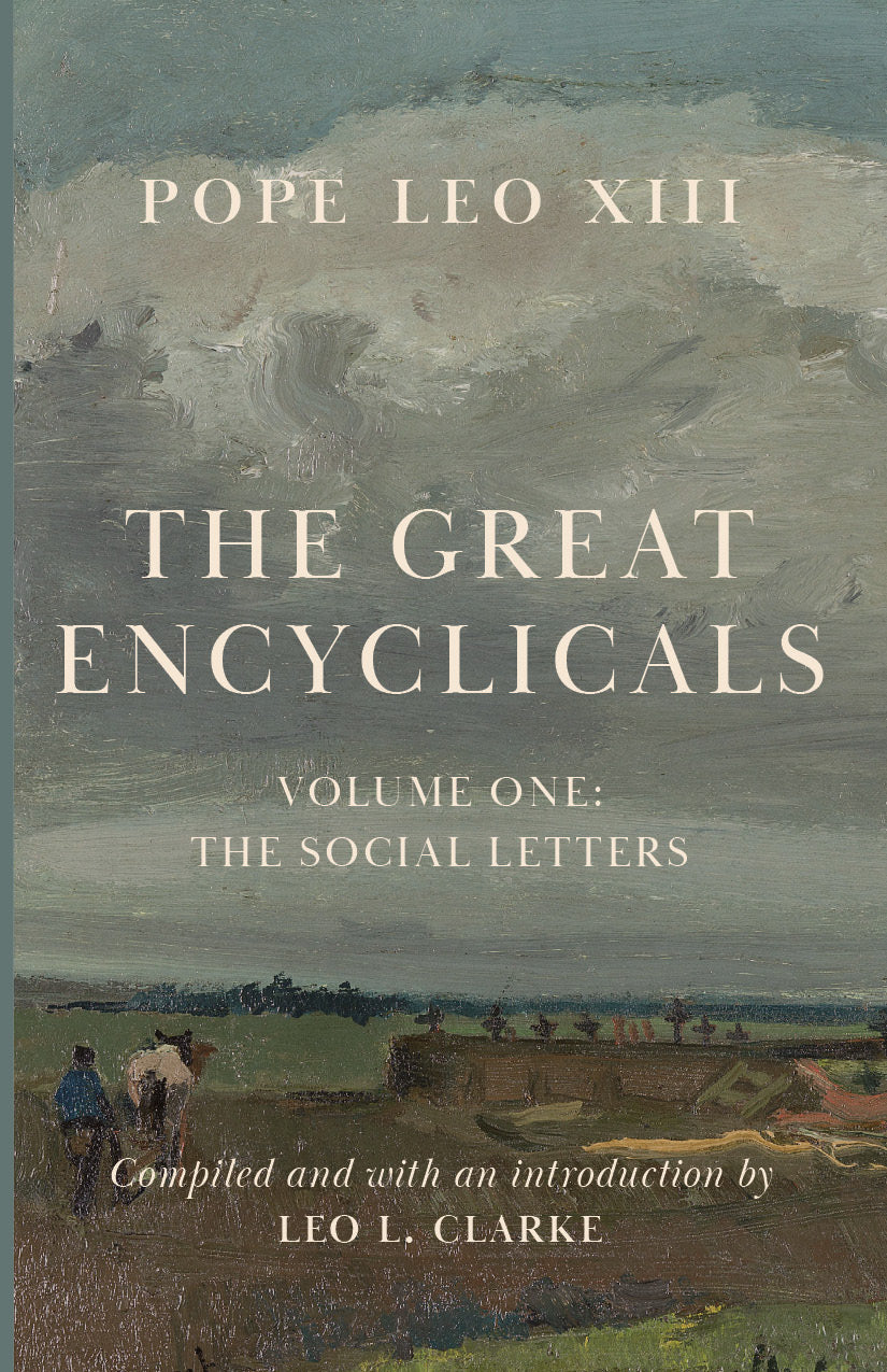 Book cover with landscape artwork; “The Great Encyclicals” and Pope Leo XIII