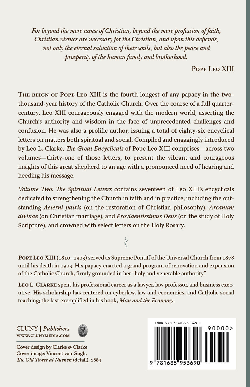 Book back cover with summary text and barcode for Pope Leo XIII, Volume Two