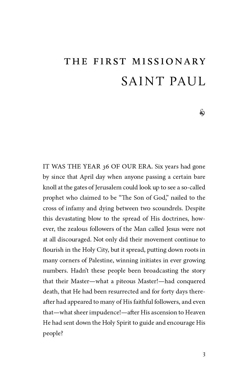 Book page heading 'The First Missionary: Saint Paul' with body text paragraphs