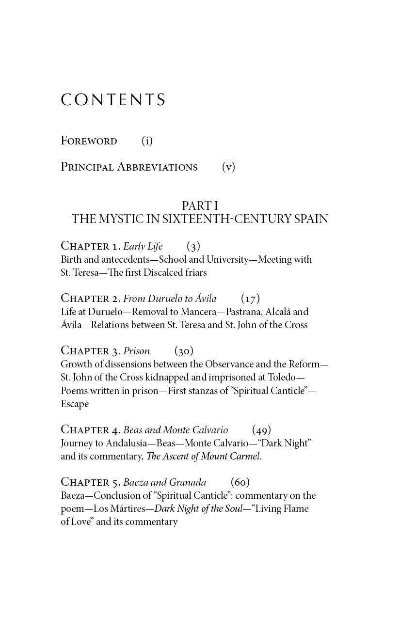 Book contents page listing chapters and page numbers