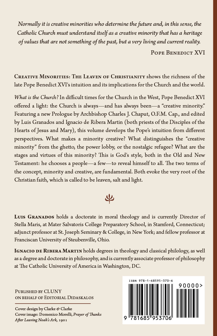 Book back cover with summary text and barcode, includes Pope Benedict XVI quote