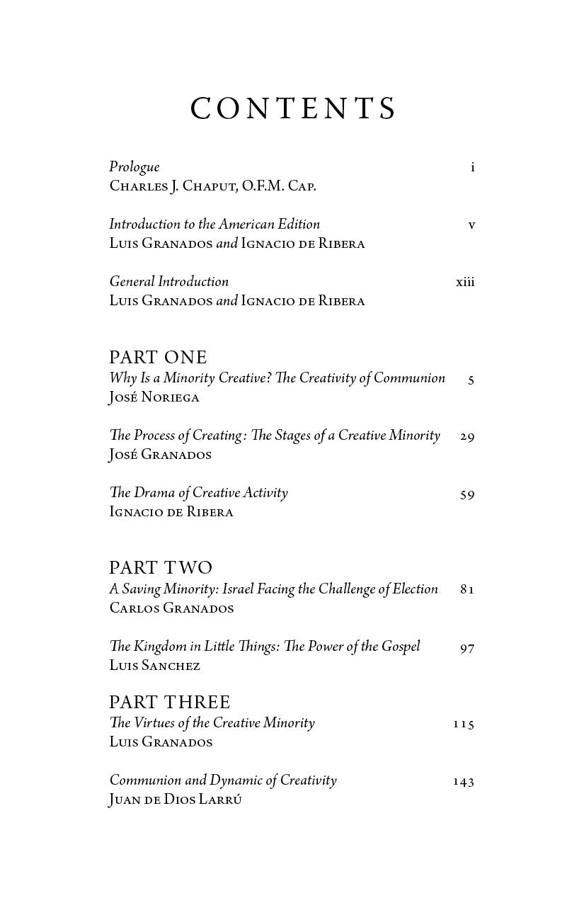 Book contents page with chapter sections and page numbers