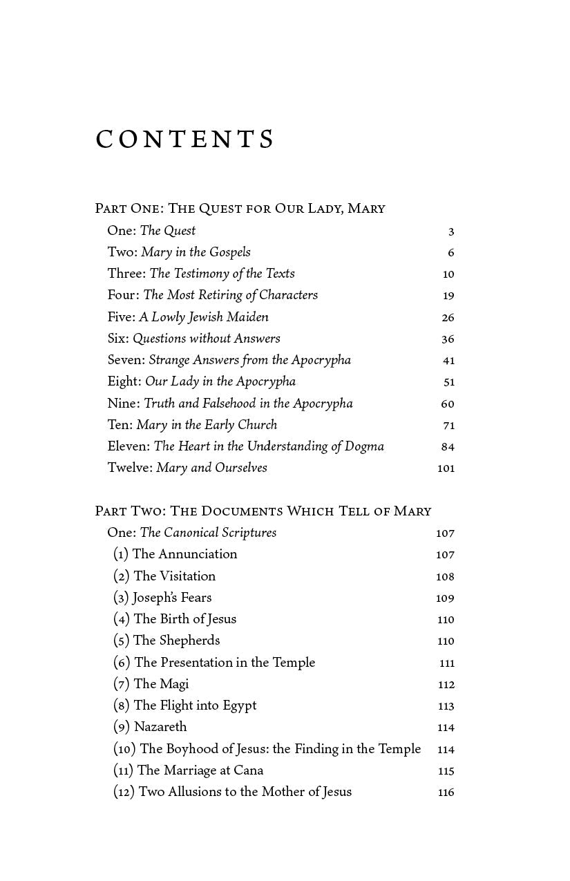 Book contents page listing chapters and page numbers under headings