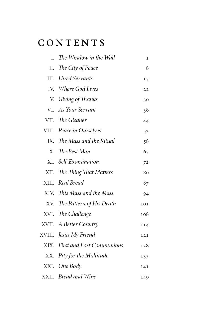 Table of contents page listing chapter titles for Sacrament Most Holy