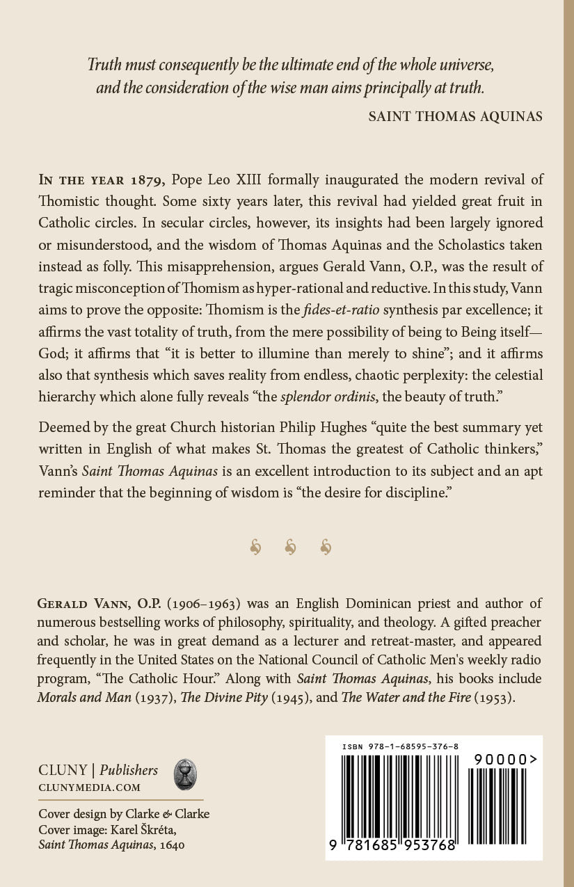 Saint Thomas Aquinas back cover text and barcode with publisher details