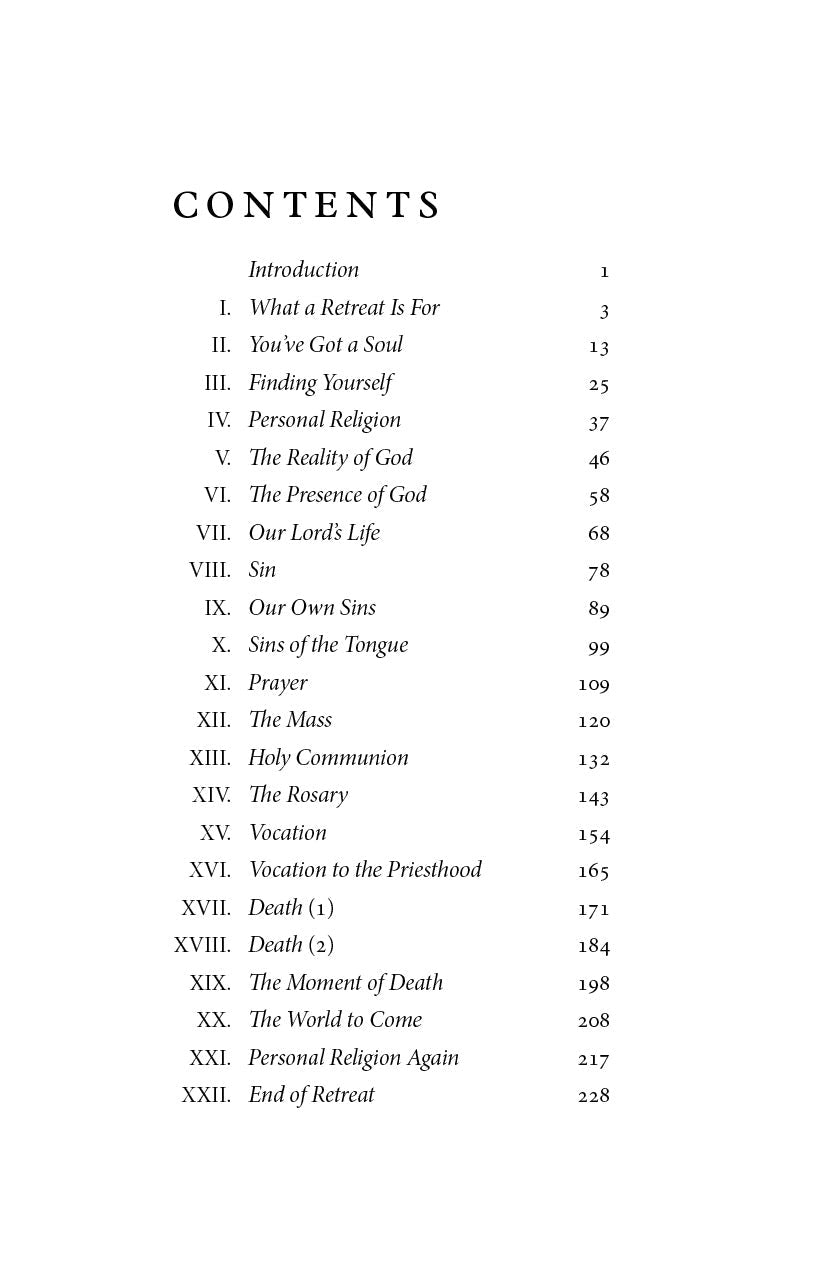 Book contents page with section titles and page numbers