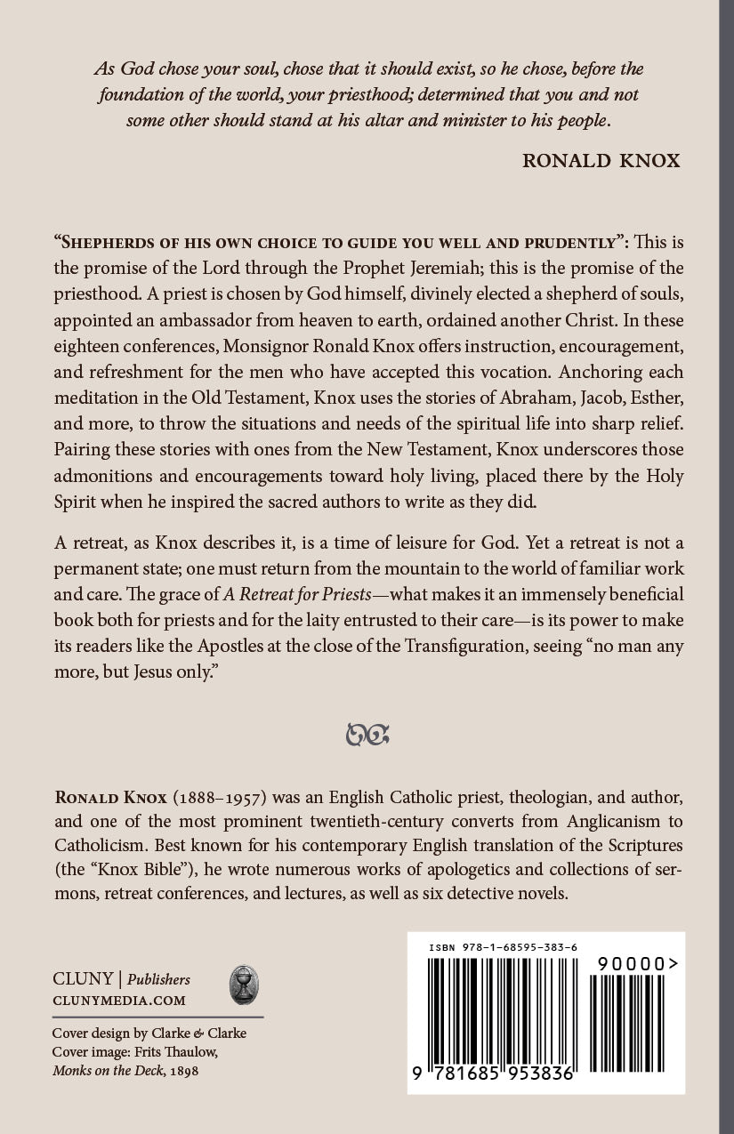 Book back cover with quotes, author Ronald Knox, and a visible barcode