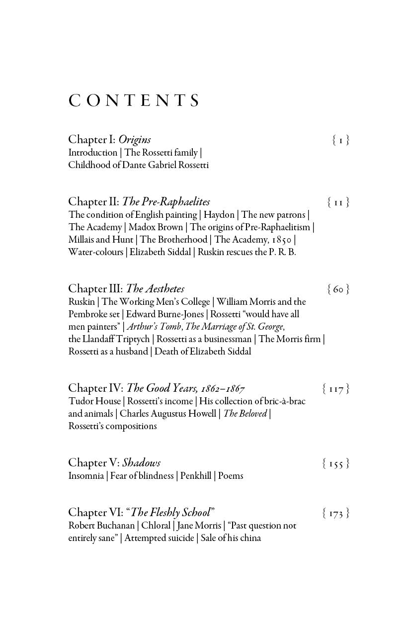 Rossetti: His Life and Works contents page with chapter list and page numbers