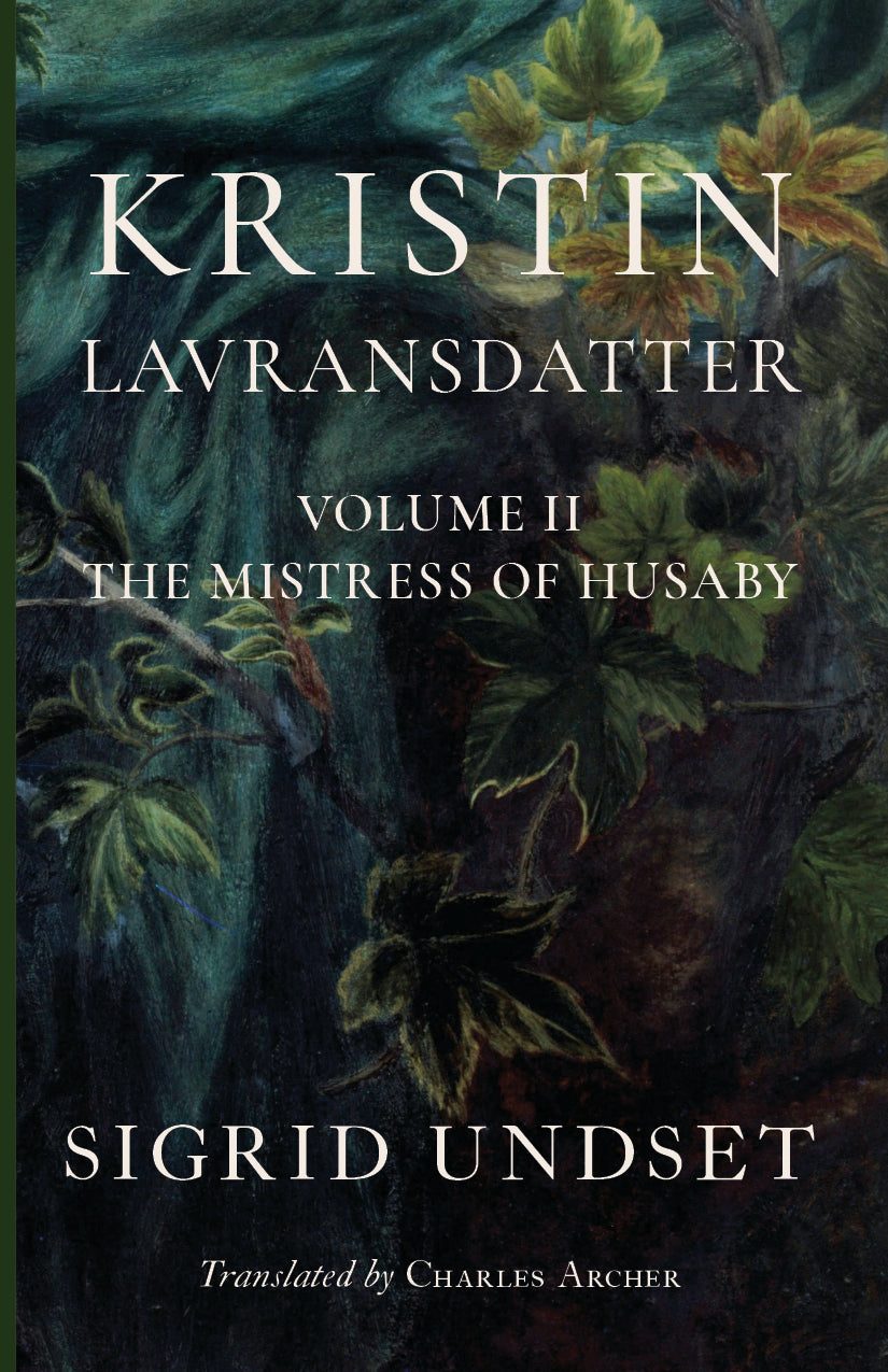 Kristin Lavransdatter Volume II book cover with dark teal leaf artwork and gold title