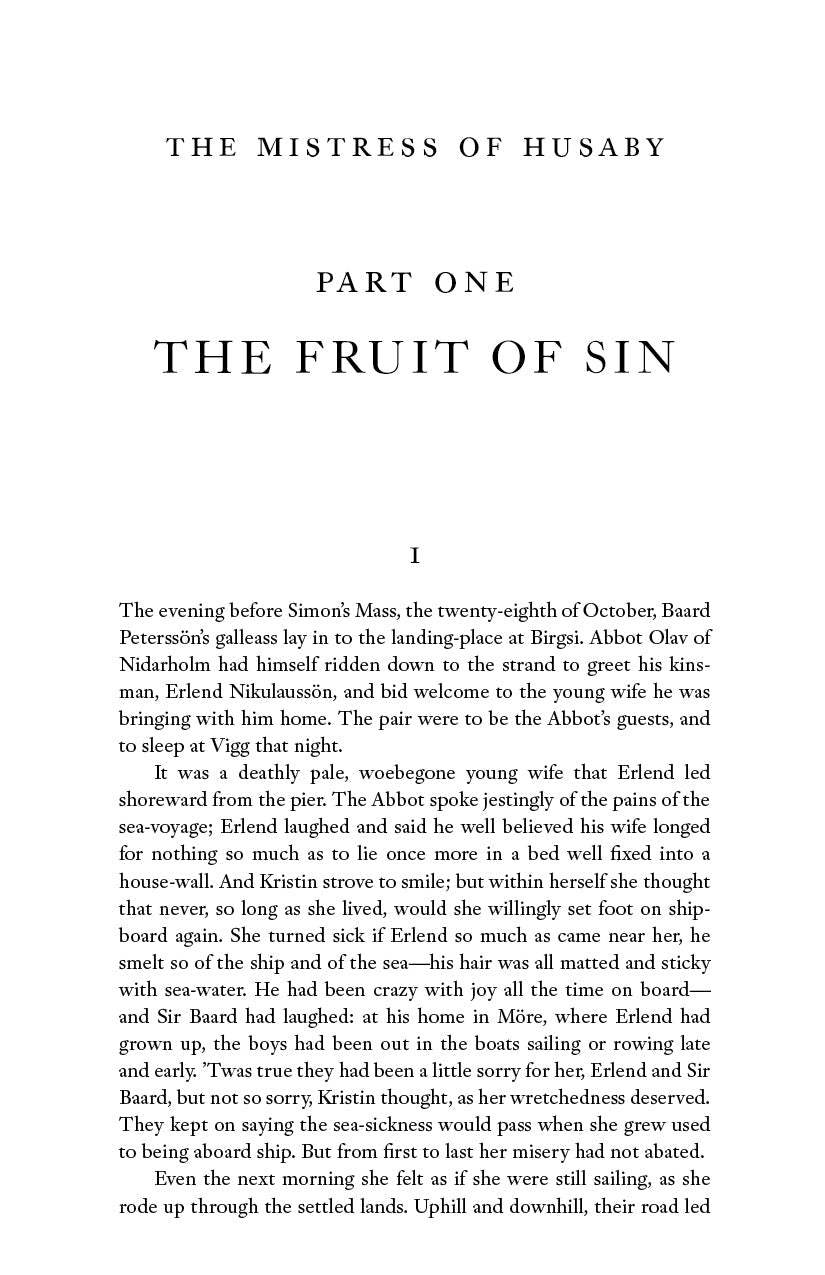 Kristin Lavransdatter Volume II book page titled 'The Fruit of Sin' with text