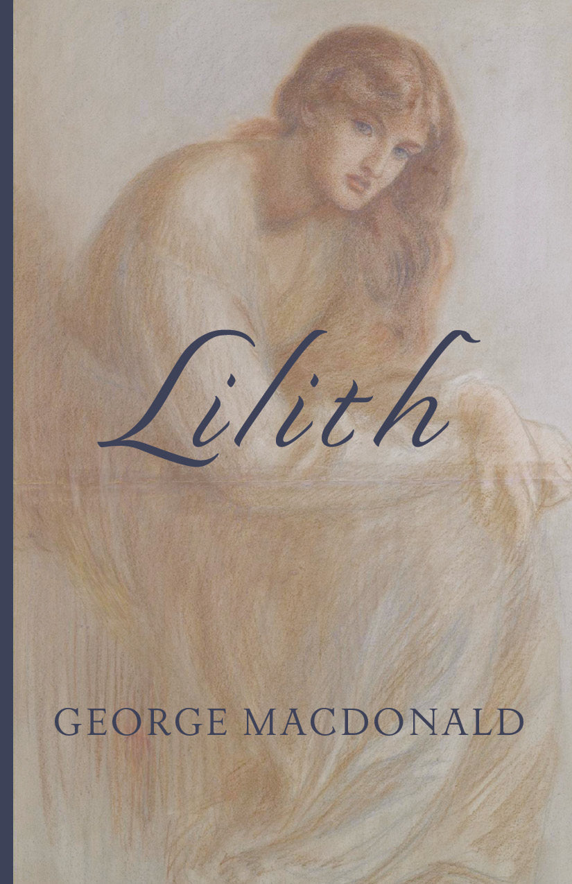 Lilith book cover with angel illustration and blue script title, George MacDonald name