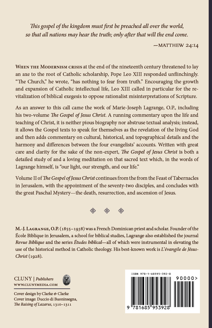 Religious book back cover with dense text, publisher details, and barcode near bottom